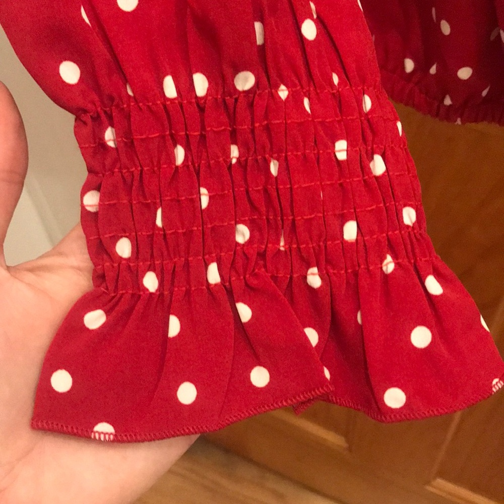 Polka Dot Wrap Blouse - Red and White - Picture 5 of 5